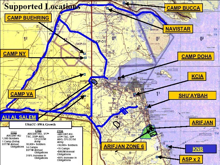 Click map of US facilities in Kuwait to view larger 