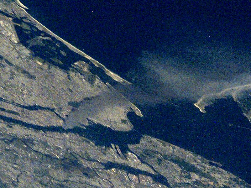 International Space Station Imagery showing the fire plume from Manhattan after the September 11, 2001 terrorist attack on the World Trade Center, New York City