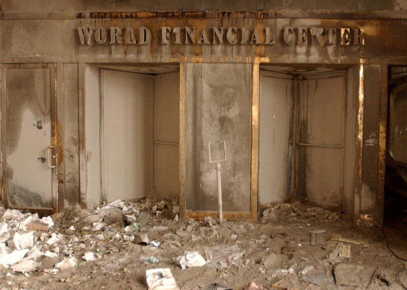 View of World Trade Center entrance, Ground Zero, New York, after the September 11, 2001 Attacks