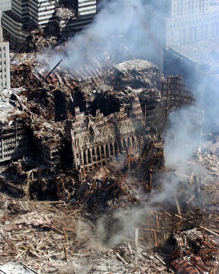 View of Ground Zero at the World Trade Center, New York, after the September 11, 2001 Attacks