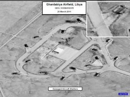 Post-strike imagery of one of the targets at the Ghardabiya airfiled showing scar damage to the targetted hardened aircraft shelters.