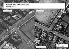Armored vehicles arrived in the town of Al Qusayr late February 2012.