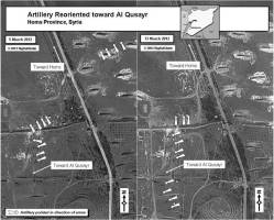 By 13 March 2012, four pieces of artillery pointed toward Homs were repositioned and reoriented toward Al Qusayr.