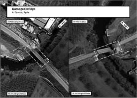 A bridge near the Syria-Lebanon border was damaged early March 2012.