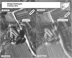 A bridge near the Syria-Lebanon border was damaged early March 2012.