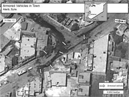 Armored vehicles in Atarib, Syria, 31 May 2012
