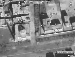 This graphic shows artillery damage to the Al Jouri mosque and an adjacent school in the Bab Amr neighborhood of Homs, Syria.