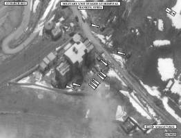 This graphic shows armored vehicles staged outside a hospital in Rankus, Syria. 