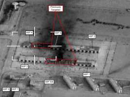 Battle Damage Assessment (BDA) imagery showing damage to a storage facility in Tiji, Libya