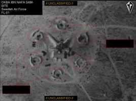Imagery of Libyan anti-aircraft position at Okba Ibn Nafa Air Base photographed by Swedish JAS 39 Gripen as part of Operation Karakal