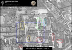Reconnaissance imagery of a SAM(Surface-to-Air Missile) and AAA(Anti-Aircraft Artillery) Training Facility in Tripoli, taken as part of Operation Karakal