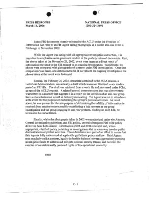 2006 FBI Headquarters Press Response