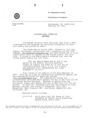 2003 Pittsburgh Field Division Letterhead Memorandum, Part 1