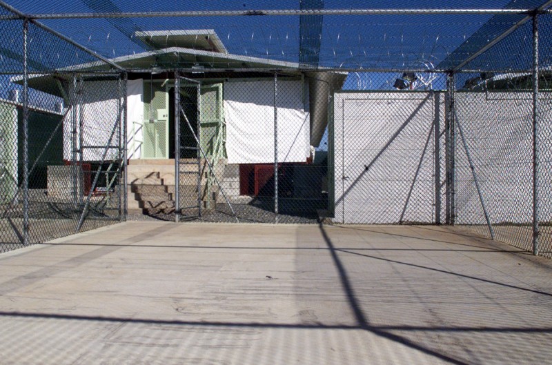 Image of a recreation/exercise area at Camp Delta. As of December 2002, there were two recreation/exercise areas per detention block at Camp Delta, Guantanamo Bay, Cuba