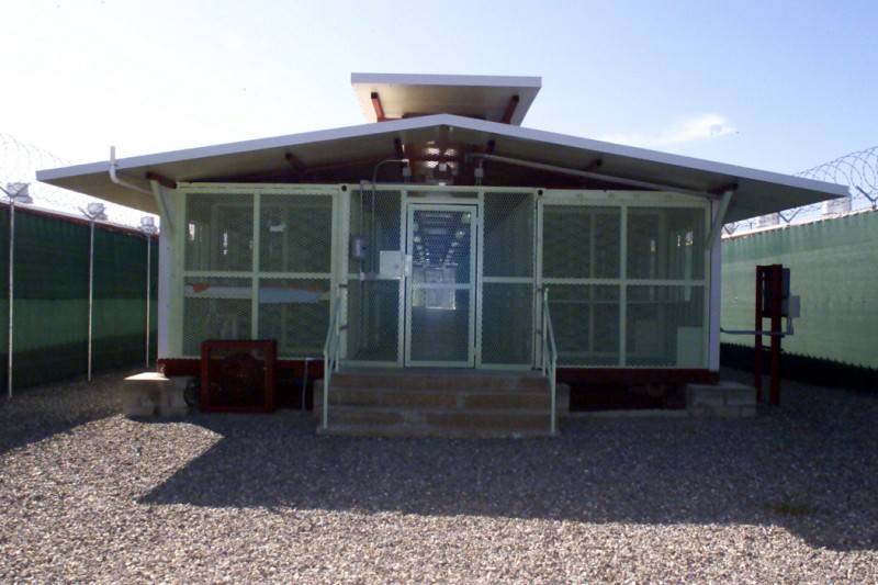 Typical 48-person detention block at the Camp Delta detention facility, Guantanamo Bay, Cuba