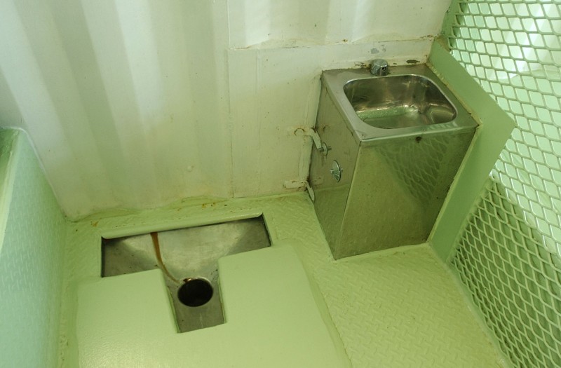 The bathroom facility in a typical cell at Camp Delta, Naval Station Guantanamo Bay, Cuba