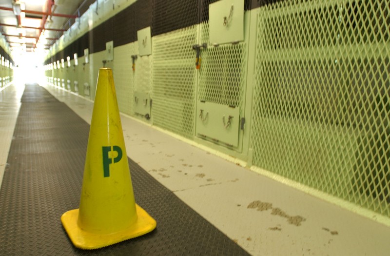 The cell block on a typical ward in Camp Delta, Naval Station Guantanamo Bay, Cuba