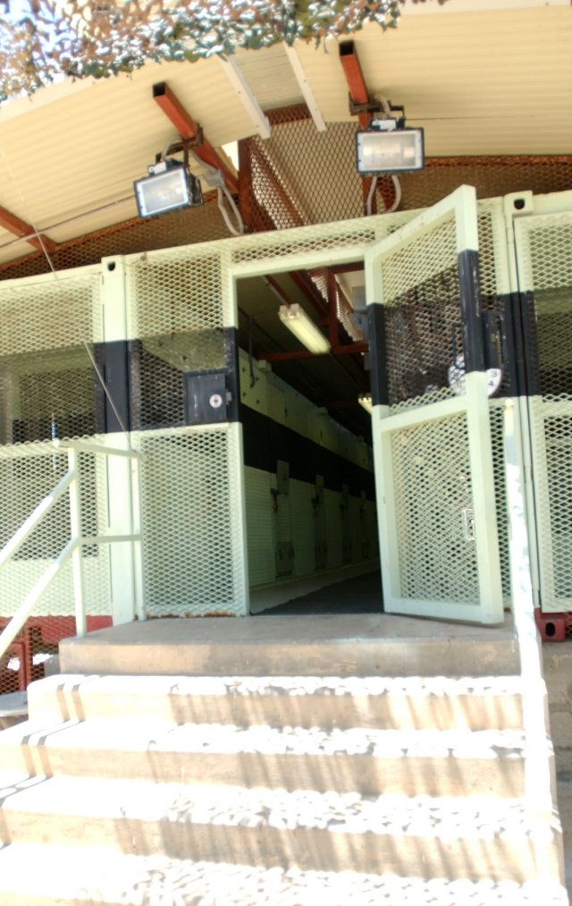 The door leading to the cell block from the recreation area in Camp Delta, Naval Station Guantanamo Bay, Cuba