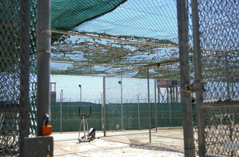 A recreation yard in Camp Delta, Naval Station Guantanamo Bay, Cuba. A recreation area is at the end of each cell block