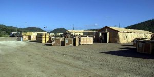 The old Naval Fleet Hospital, located in Camp X-Ray, is almost completed during the first phase of JTF 160, Jan. 21, 2002