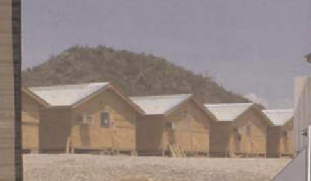 View of the Seahuts at Camp America, a personnel housing area, near Camp Delta, Guantanamo Bay, Cuba