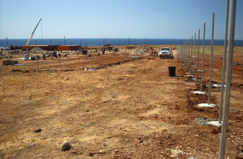 Image of the early construction phase of the Camp Delta detention facility at Guantanamo Bay, Cuba