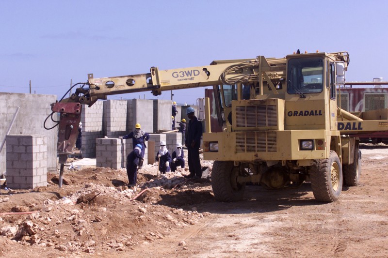 Image of the early construction phase of the Camp Delta detention facility at Guantanamo Bay, Cuba