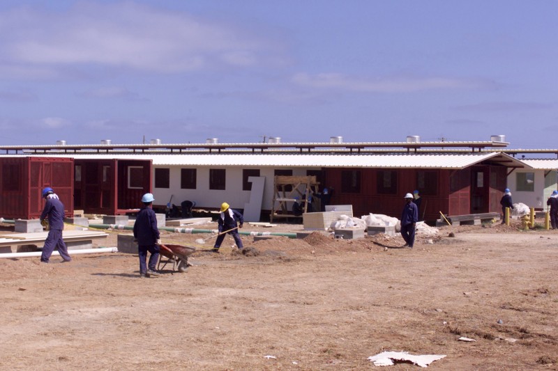 Image of the early construction phase of the Camp Delta detention facility at Guantanamo Bay, Cuba