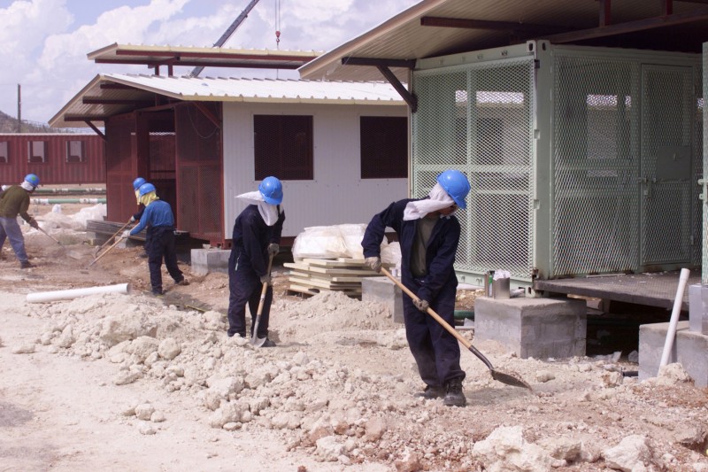 Image of the early construction phase of the Camp Delta detention facility at Guantanamo Bay, Cuba