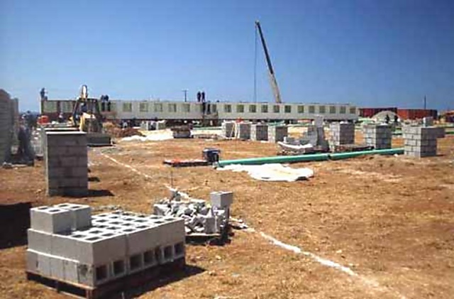 Image of the early construction phase of the Camp Delta detention facility at Guantanamo Bay, Cuba