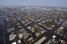 Aerial view of flooded neighborhood in New Orleans in the wake of Hurricane Katrina