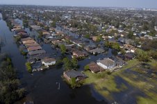Aerial view of flooded neighborhood in New Orleans in the wake of Hurricane Katrina