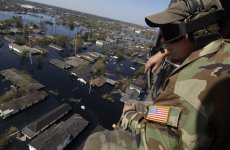 Aerial view of flooded neighborhood in New Orleans in the wake of Hurricane Katrina