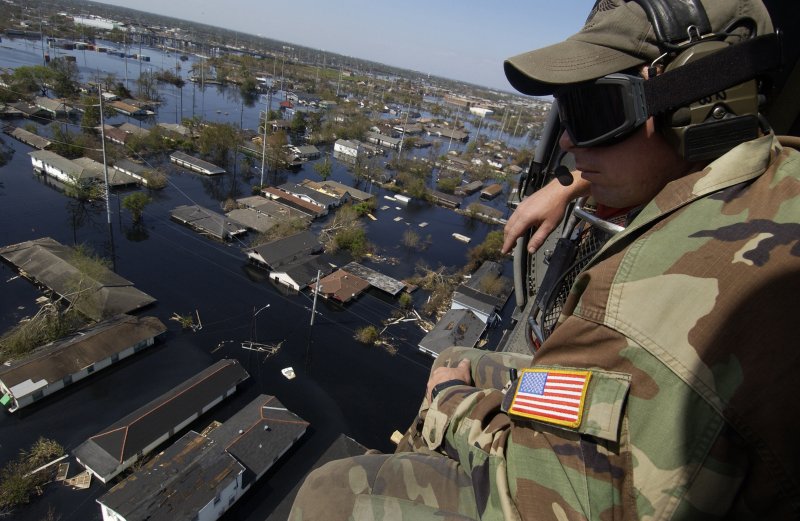 Aerial view of flooded neighborhood in New Orleans in the wake of Hurricane Katrina