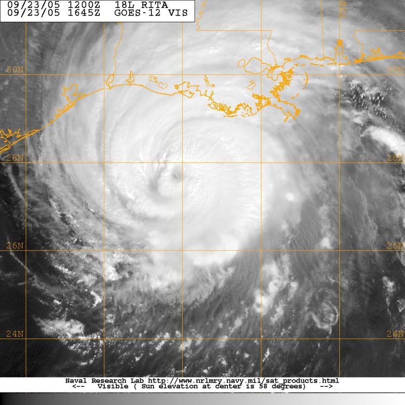 Satellite image showing the status of Hurricane Rita on Sept. 23, 2005