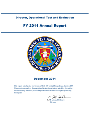 FY2011 Office of the Director, Operational Test & Evaluation Annual Report Front Cover