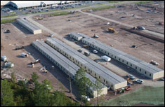 An aerial view shows the modular barracks as they appeared at Fort Stewart July 14. 