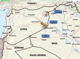 Fighter aircraft from Saudi Arabia, United Arab Emirates and the United States attacked oil refineries in eastern Syria controlled by the Islamic State of Iraq and the Levant, Sept. 24, 2014. DoD graphic