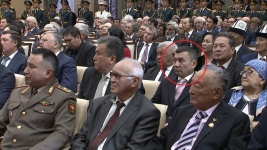 Khabibula Abdukadyr seen in video footage of the November 2017 inauguration of Kyrgyz President Sooronbai Jeenbekov. (Photo: Kyrgyz presidential administration)