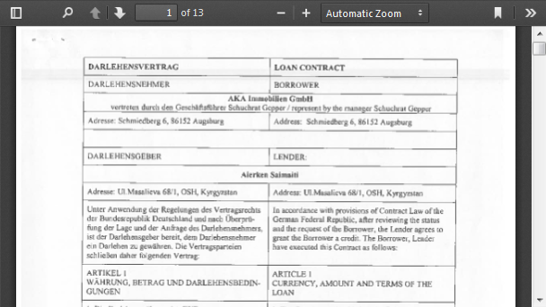 Two bank transfer slips showing two $100,000 transactions from Saimaiti's wife, Wufuli Bumailiyamu, to the Matraimovs' charitable foundation. Click to enlarge.