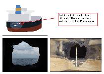 MANAMA, Bahrain (Nov. 22, 2022) Graphic illustration and images captured by a U.S. Navy explosive ordnance disposal team aboard M/T Pacific Zircon, Nov. 16, showing the location where an Iranian-made unmanned aerial vehicle (UAV) penetrated M/T Pacific Zircon's outer hull during an attack Nov. 15. The one-way UAV attack tore a 30-inch-wide hole in the outer hull on the starboard side of the ship's stern, just below the main deck. (U.S. Navy graphic)