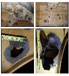 MANAMA, Bahrain (Nov. 22, 2022) Images captured by a U.S. Navy explosive ordnance disposal team aboard M/T Pacific Zircon, Nov. 16, showing shipboard damage from a one-way unmanned aerial vehicle (UAV) attack the day prior. An attached explosive detonated during the attack, causing a blast pattern that led UAV fragments to subsequently penetrate internal compartments as well as damage a shipboard boiler and potable water tank. A life raft stored on the outside of the ship also suffered minor damage from the blast. (U.S. Navy graphic)