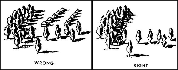Figure 5-3.  Example of proper siting and dispersal of tents in sparsely vegetated terrain (barren).