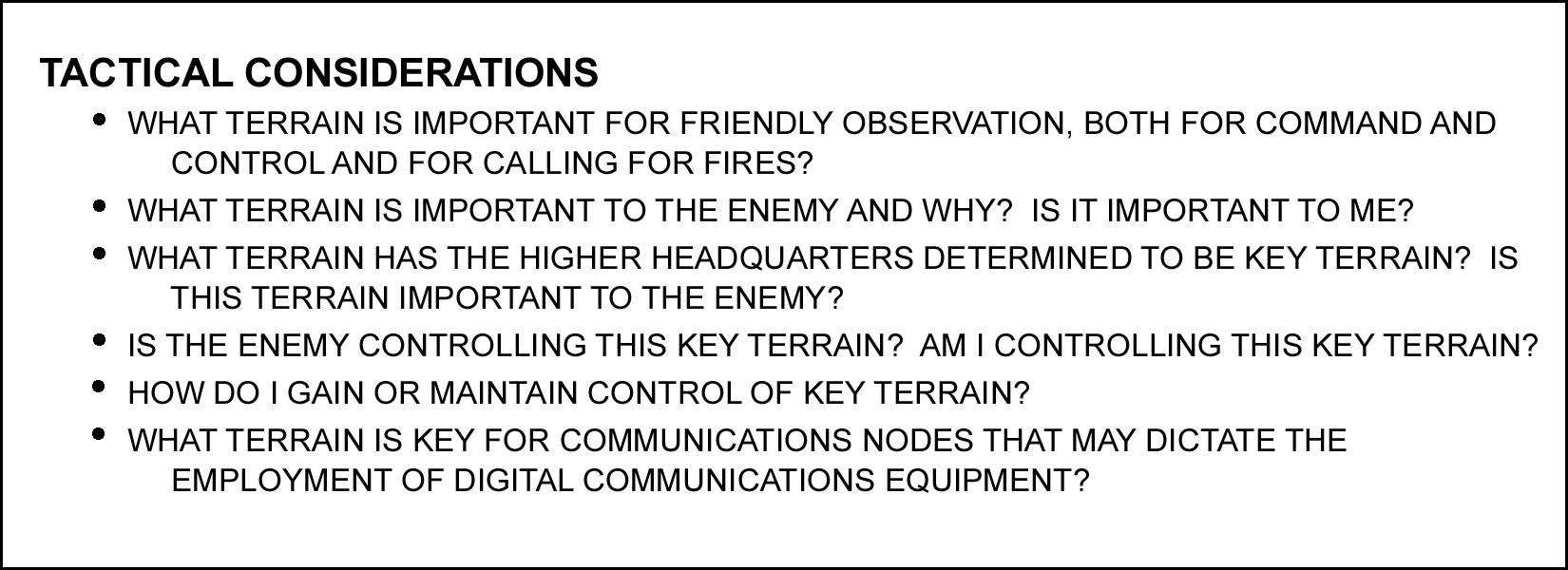 Figure 2-6. Considerations in key terrain analysis.