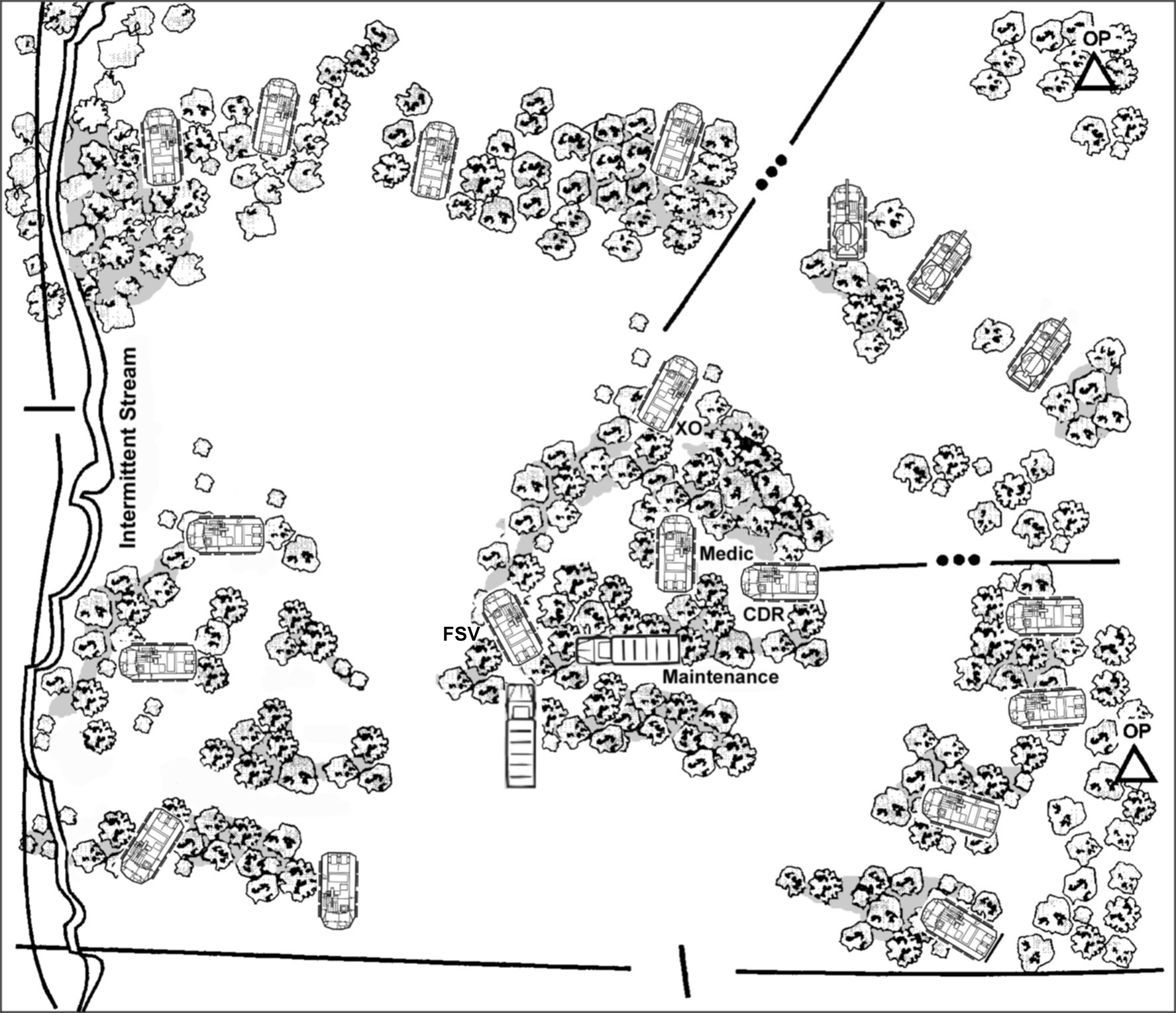 Figure G-1. SBCT infantry company assembly area example.