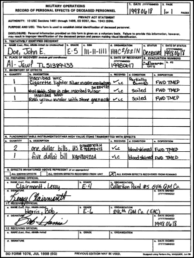 Figure 11-11. Record of Personal Effects of Deceased Personnel (DD 1076)