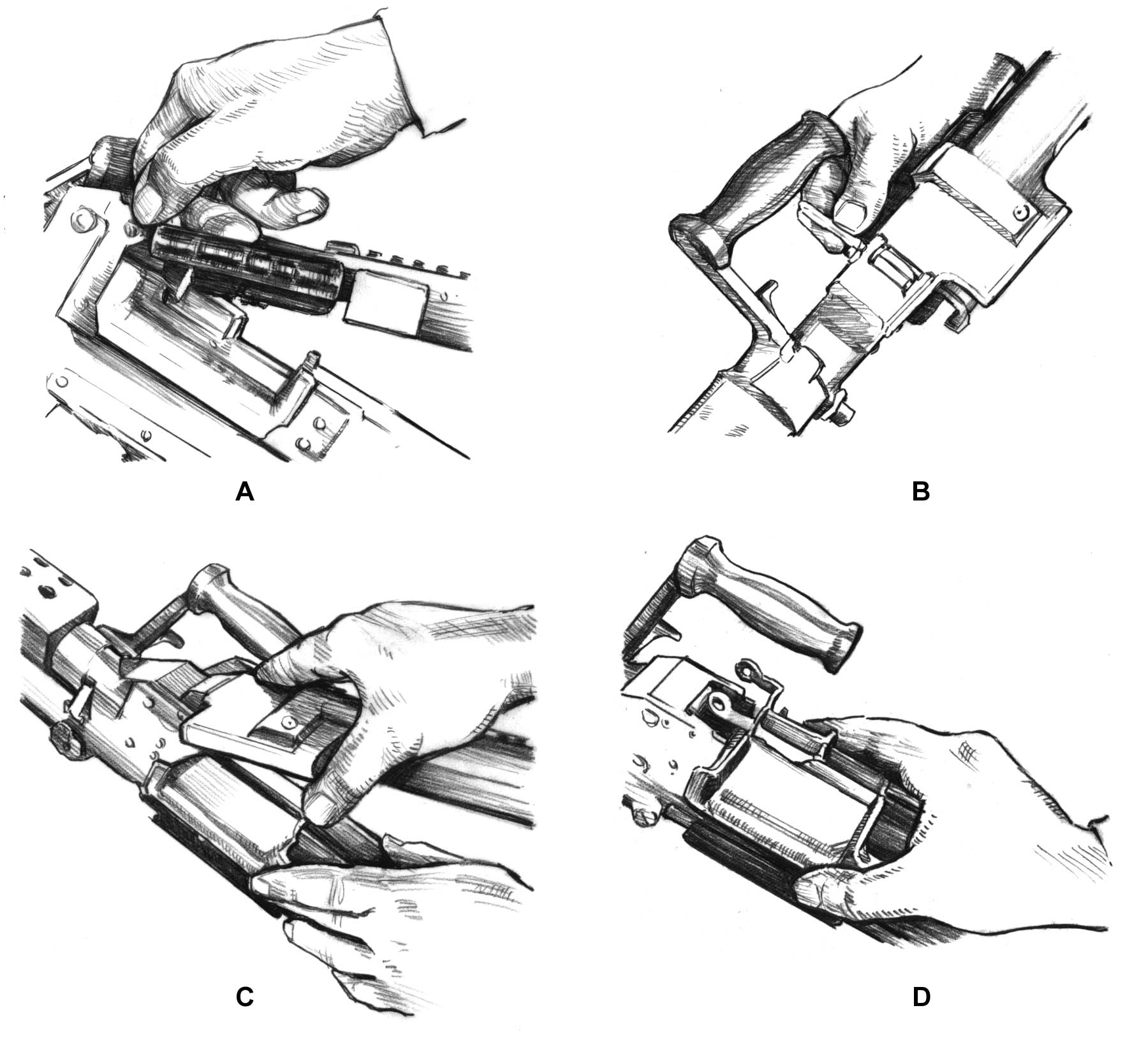 Figure 3-17. Removal of cover, feed tray, and spring pin.