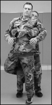 Figure 8-8. Defense against the bear hug from the rear, under the arms.