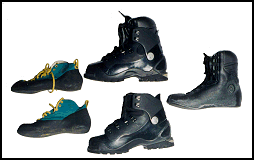 Figure 3-1. Climbing shoes and plastic mountaineering boots.