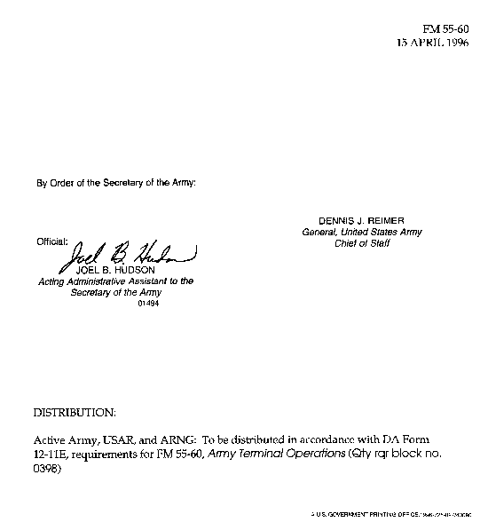 FM 55-60: Army Terminal Operations - Authorization Letter